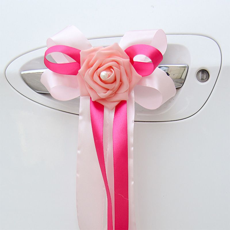 1Pc Wedding Car Decoration Ribbons Flower Door Handles and Rearview Mirror Decor
