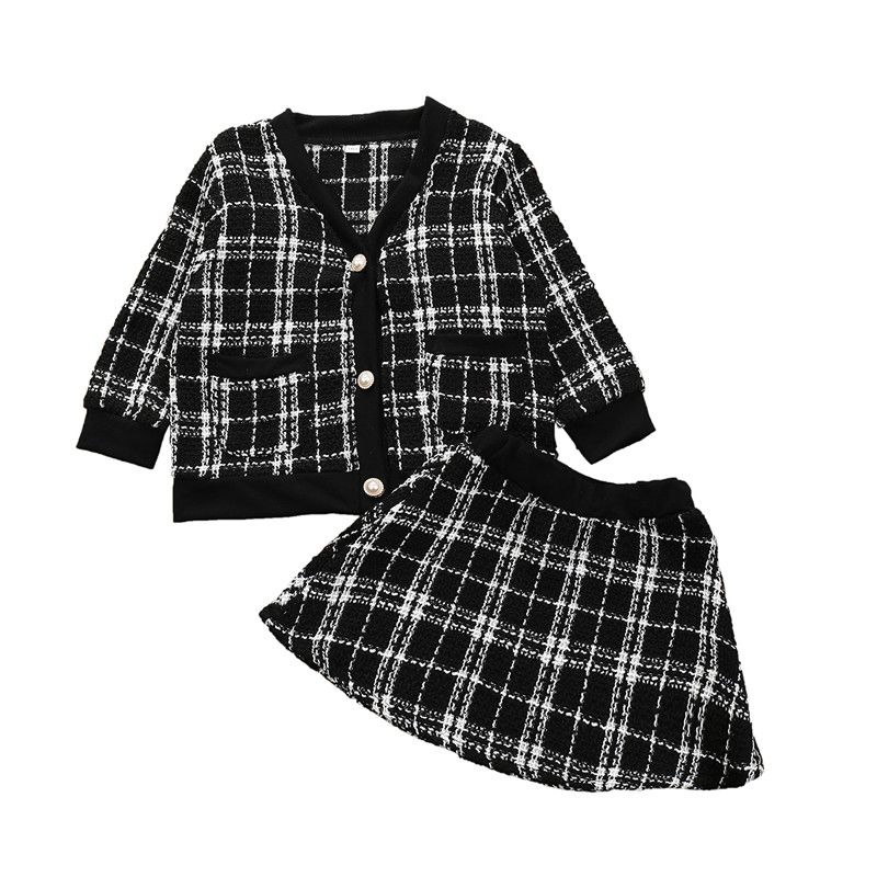 black and white plaid two piece set