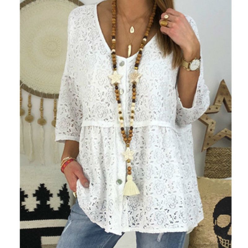 Wholesale Best Quality BRAND 5xl Size White Black Lace Blouse Shirt Sexy Transparent Shirts Casual Blouses Tunic Beach Party Loose Blusas Y19062601 And Womens Blouses & Shirts | DHgate.Com
