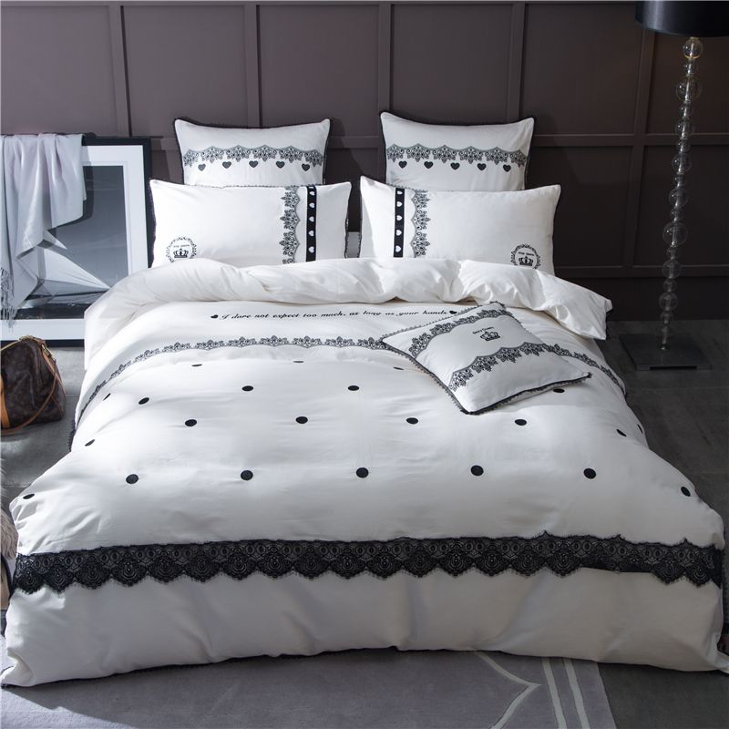 Promotion Sale Luxury Egypt Cotton Bedding Set Black Lace Duvet