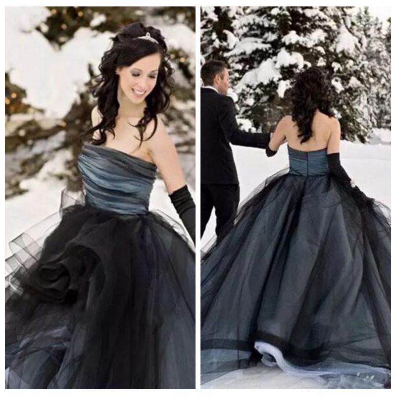 strapless black wedding dress