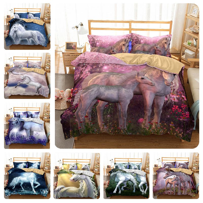 3d Cartoon Unicorn Bedding Sets Galaxy Horse Duvet Cover