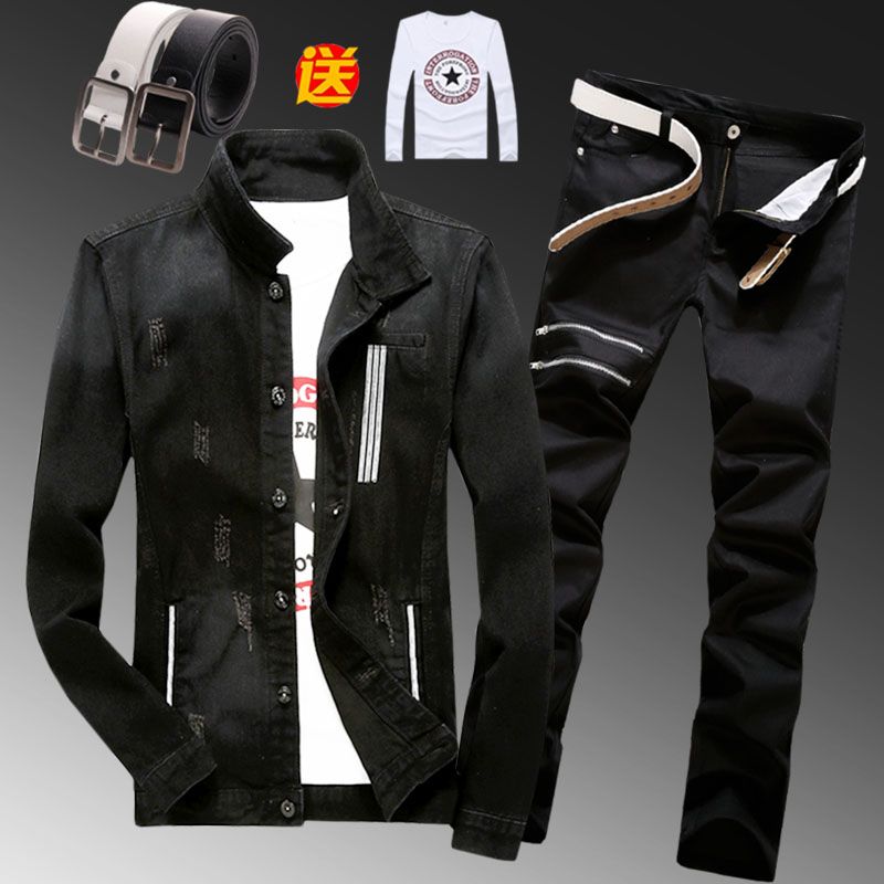 Spring Mens Denim Jacket Pencil Pants 