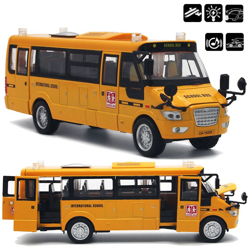 RC Remote Control School Bus Model 1:32 Scale Alloy and Plastic Material with Music Sound and LED Light for Toys Kids Christmas 