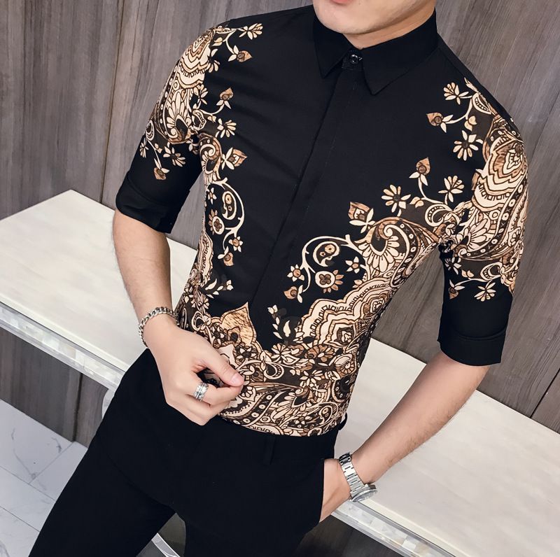 mens short sleeve dress shirts black