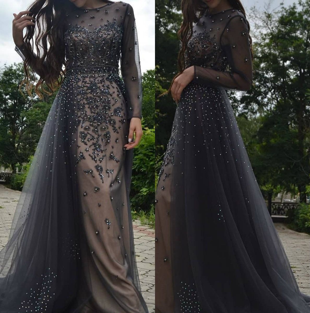 dark grey evening gown
