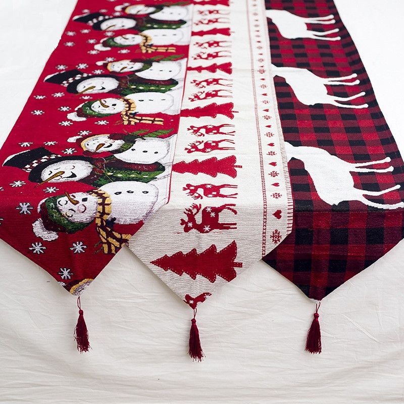 Christmas Table Runner Cover Cloth Xmas Dining Tablecloth Decor Cotton Linen UK
