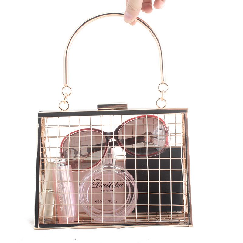 gold cage clutch bag
