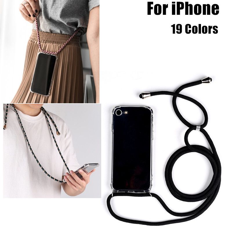 satin al iphone icin omuz boyun askisi telefon kilifi icin 19 renkler seffaf hava yastigi durumda ipi tpu crossbody halat canta ile iphone x xr xs