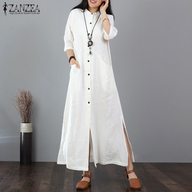 mandarin collar maxi dress