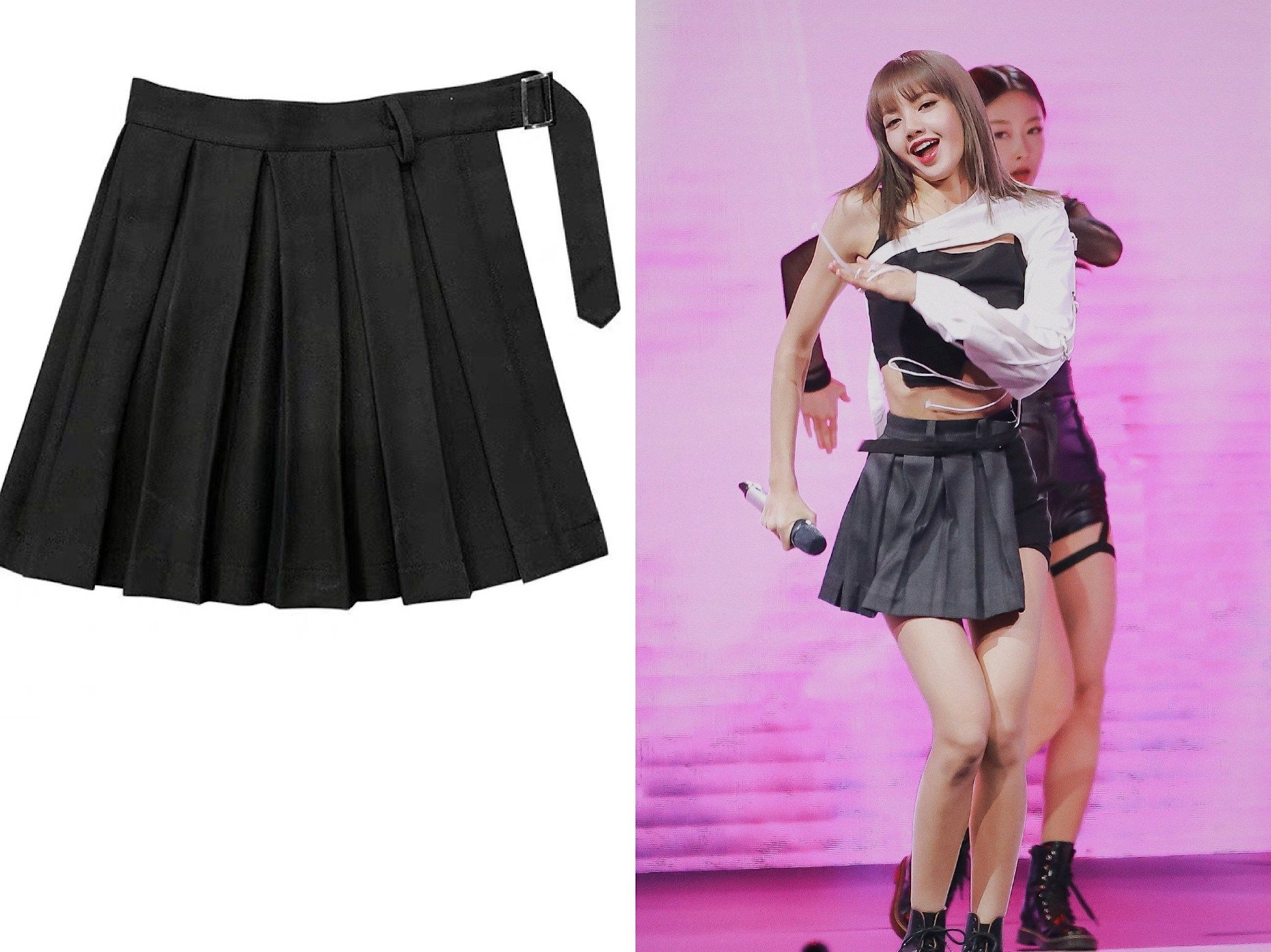 2020 Kpop Blackpink Lisa Same Gothic Wind Split Ends Loose Pleated