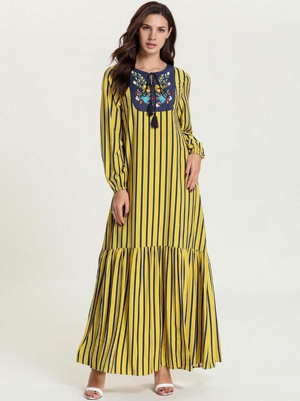 2020 2020 Spring New Long Dress Women Muslim Stripe Moroccan Kaftan Dresses Turkey Hijab Long Robe Abaya Arabic Clothes Jijbab Caftan From Runlione 29 75 Dhgate Com