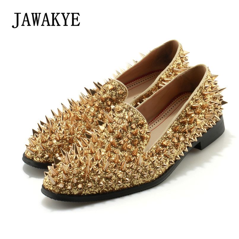 gold loafers mens with spikes