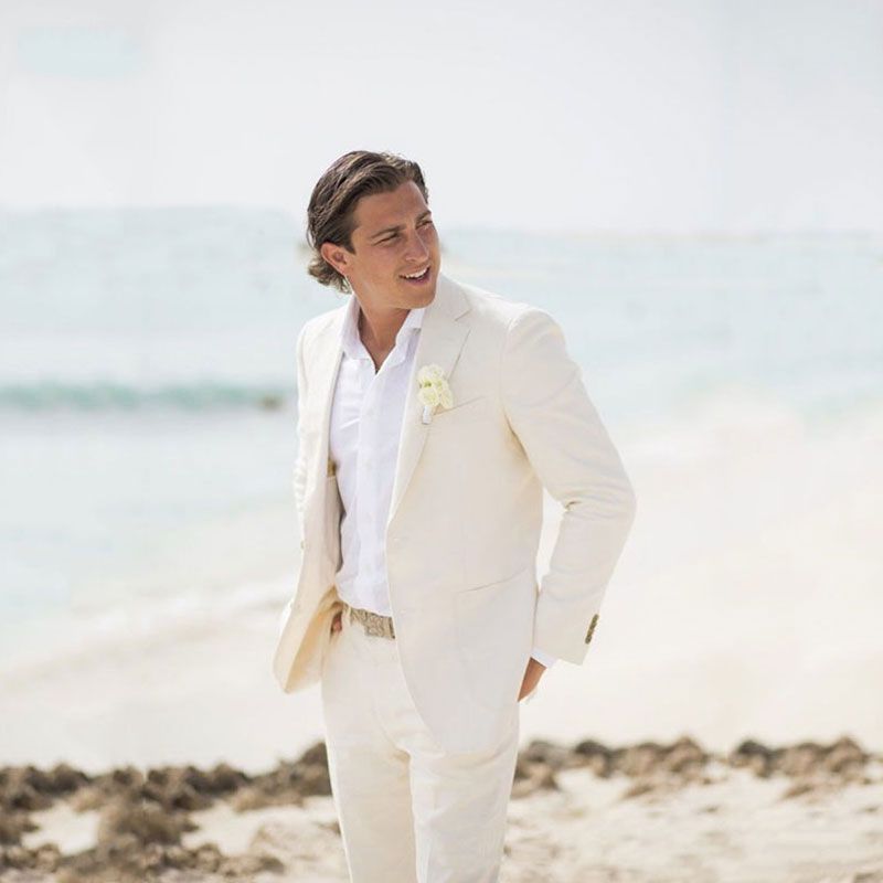 Summer Beach Ivory Linen Men Suits For Wedding Suits Groom Wear Custom Bridegroom Attire Slim Fit Casual Tuxedo Best Man Blazer Jacket Pants White