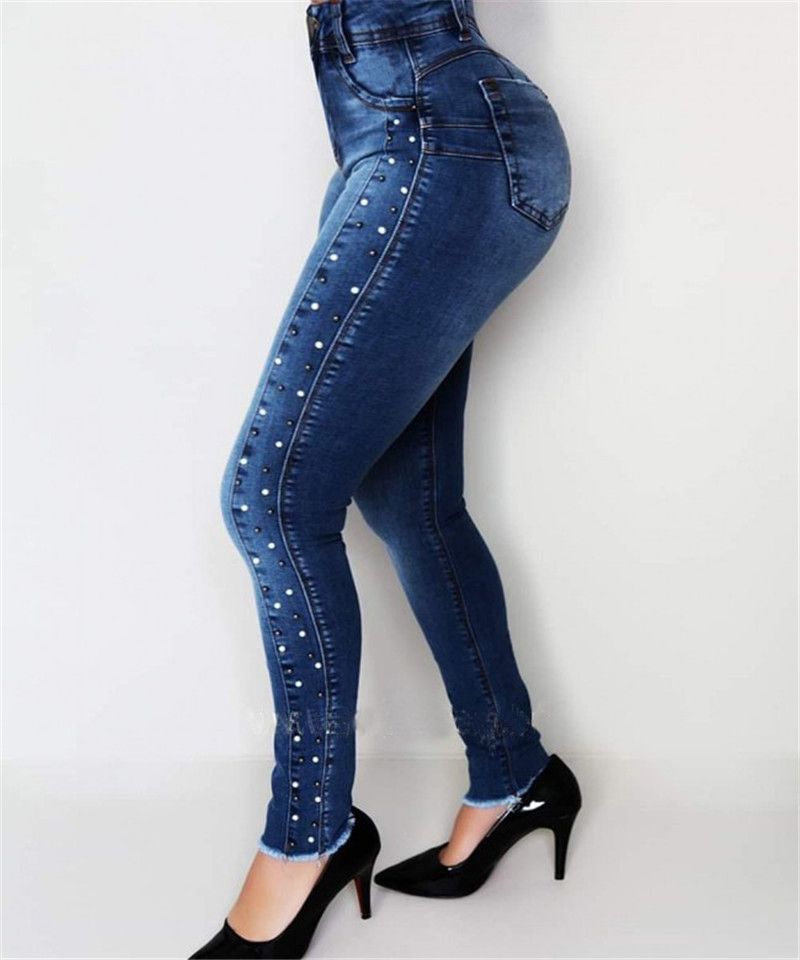 Compre Diseñador De Las Mujeres Beads Blue Jeans Moda De Cintura Alta  Empujar Hacia Arriba Los Pantalones Vaqueros Flacos Ocasionales Resorte De  Las Señoras Ropa A 23,47 € Del Gucooldesigner | Es.Dhgate.Com