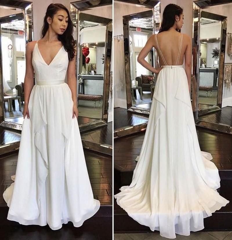 Discount Simple Chiffon Wedding Dresses Cheap A Line Bridal Gowns V