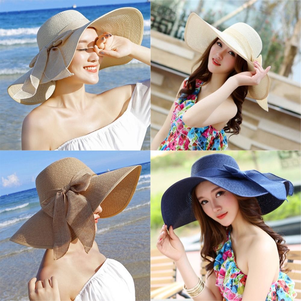 VAXT Fashion Summer Graceful Big Broad Brim Panama Hat Queen Fedora Hat Beach Cap with Bowknot