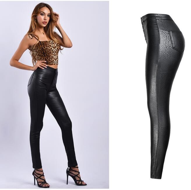 Hot selling European and American High Waist PU leather pants Skinny Leggings Pants