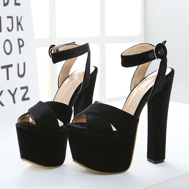 cross strap platform block heels