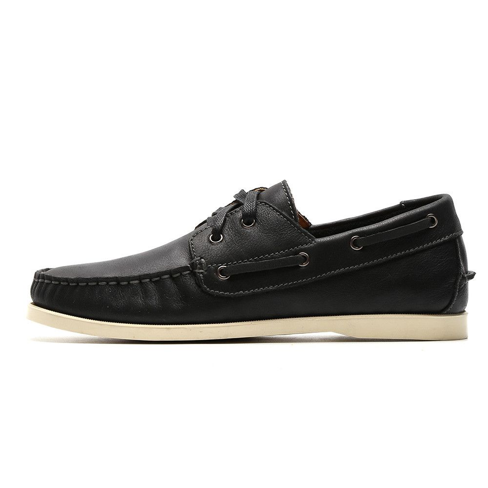Boat Shoes Men Black Leather Casual Shoes 2 Eyelet Men S Flats