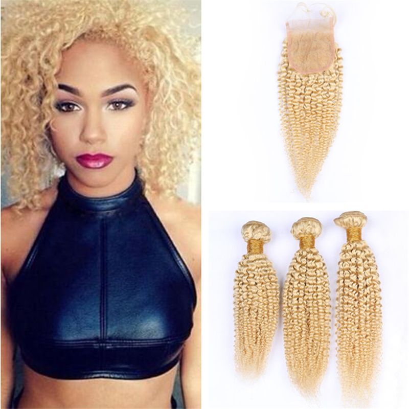 2019 Bleach Blonde Virgin Malaysian Kinky Curly Hair Weave Bundles