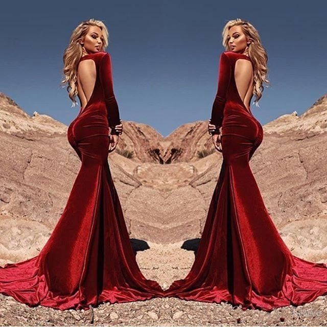 Red Velvet Prom Dresses 2019 Vestidos 