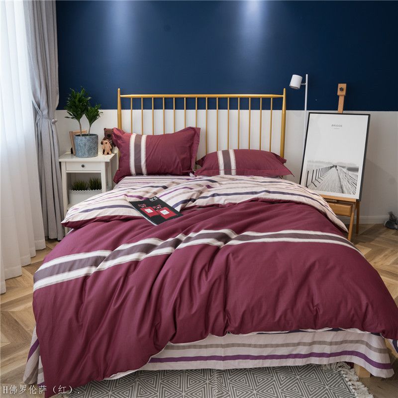 100 Cotton Home Textiles Brown Classical Burgundstripe Bedding