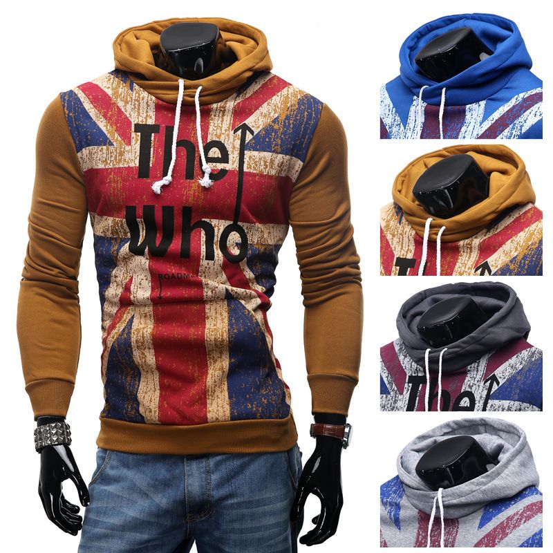 FASHION#CC Mens Pullover Hoodie Hooded with Pockets Thin Red /& Blue Line American Flag
