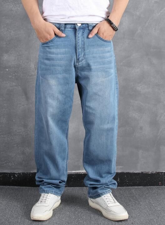 Compra Nuevo Estilo Hombres Pierna Ancha JEANS Pierna Recta Pantalones  Vaqueros Sueltos Hip Hop Pantalones Largos Pantalones De Skate De Moda Azul  Claro De Hombre Tops De Calidad Barato | Entrega Rápida