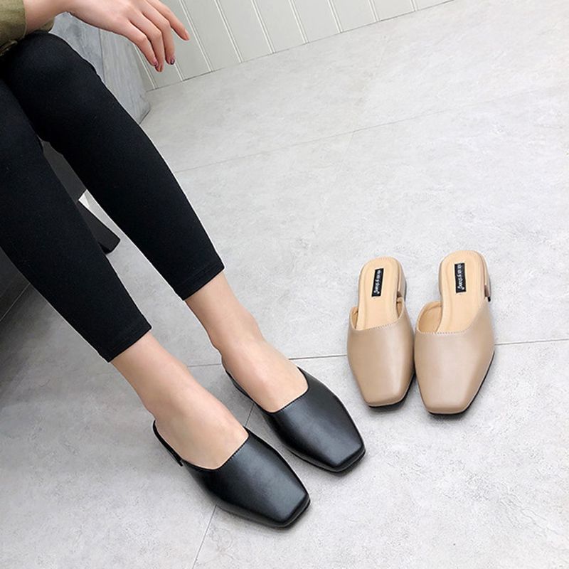 black chunky heel mules