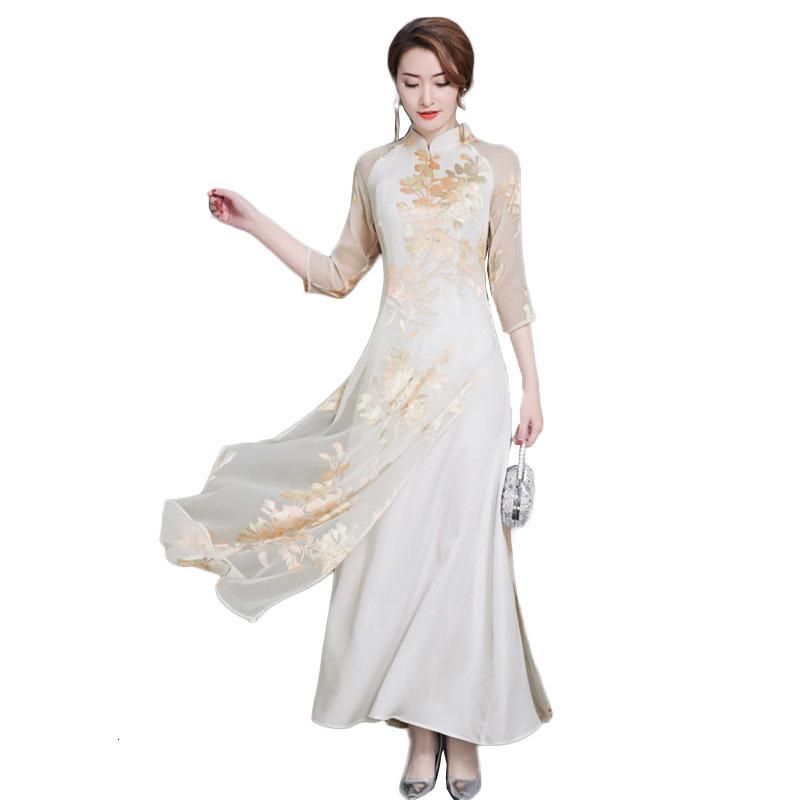 New 2019 Spring Traditional Chinese Dress Womens Satin Qipao Summer
