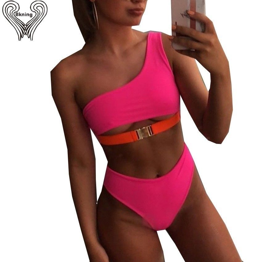 hot pink high waisted bathing suit