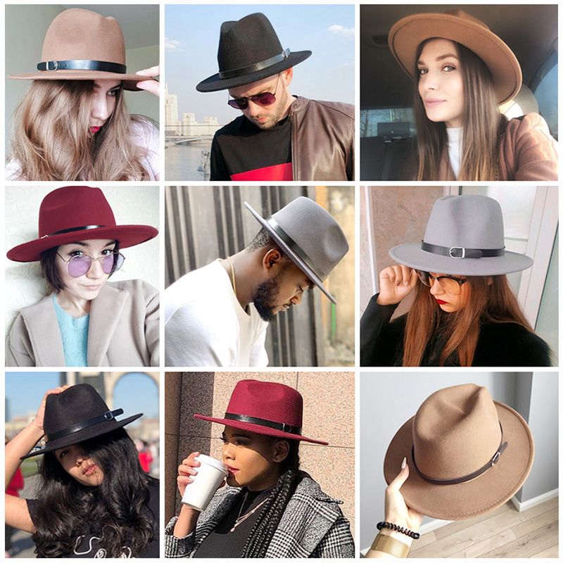 Sombreros Fedora de fieltro de imitación de lana para hombre y mujer 
