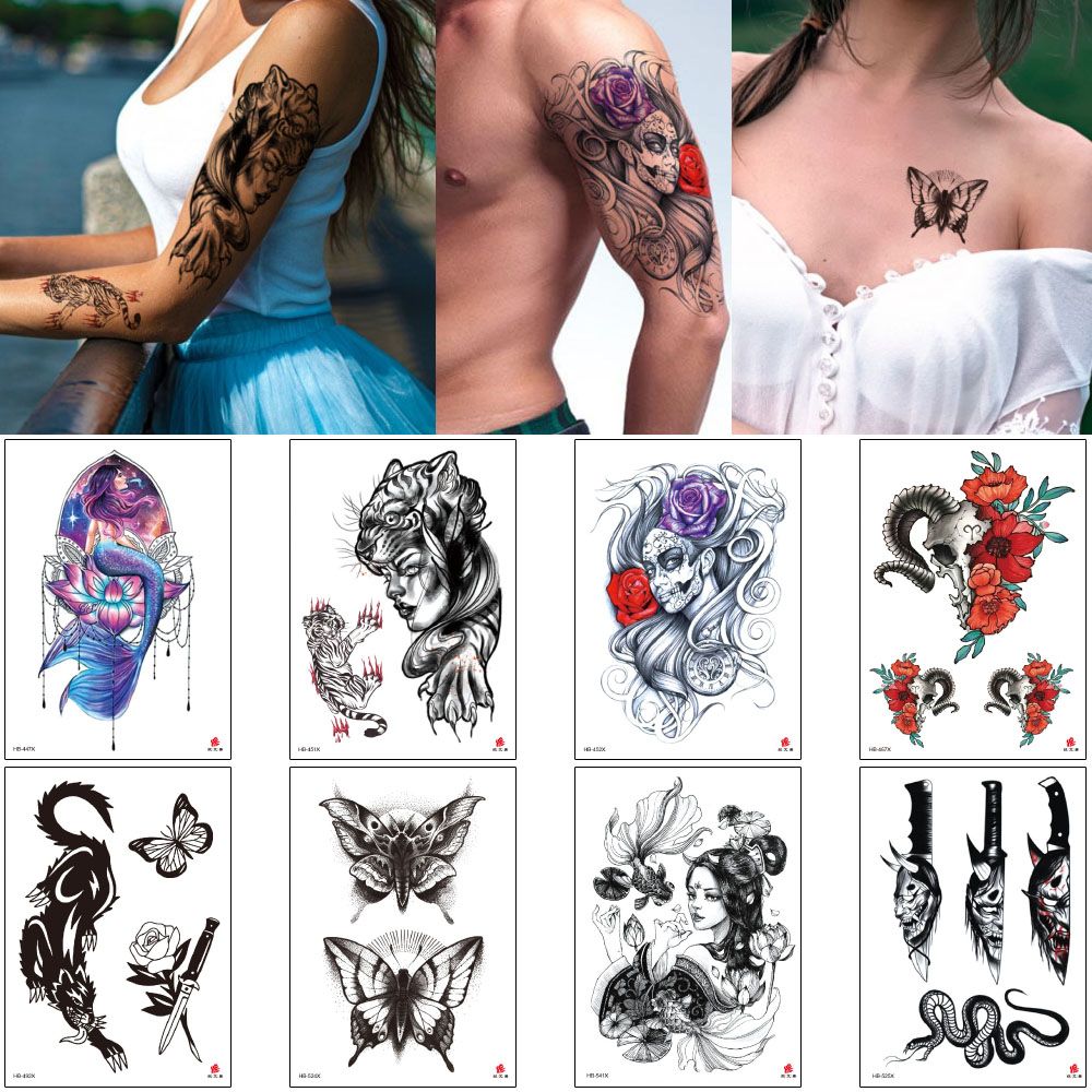 Waterproof Temporary Tattoo Sticker Fake Black Woman Butterfly Snake Mermaid Jewelry Designs Body Arm Leg Back Tattoo Art Men Transfer Paper Waterproof Temporary Tattoo Sticker Fake Black Woman Butterfly Snake Mermaid Jewelry Designs Body Arm Leg Back Tattoo Art Men Transfer Paper