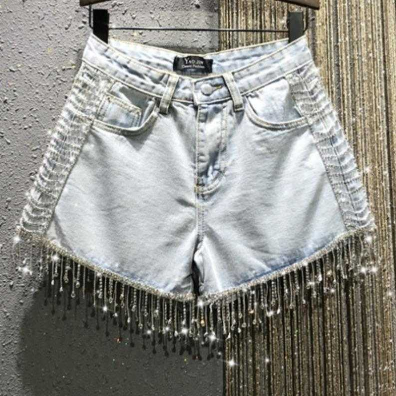 bedazzled denim shorts