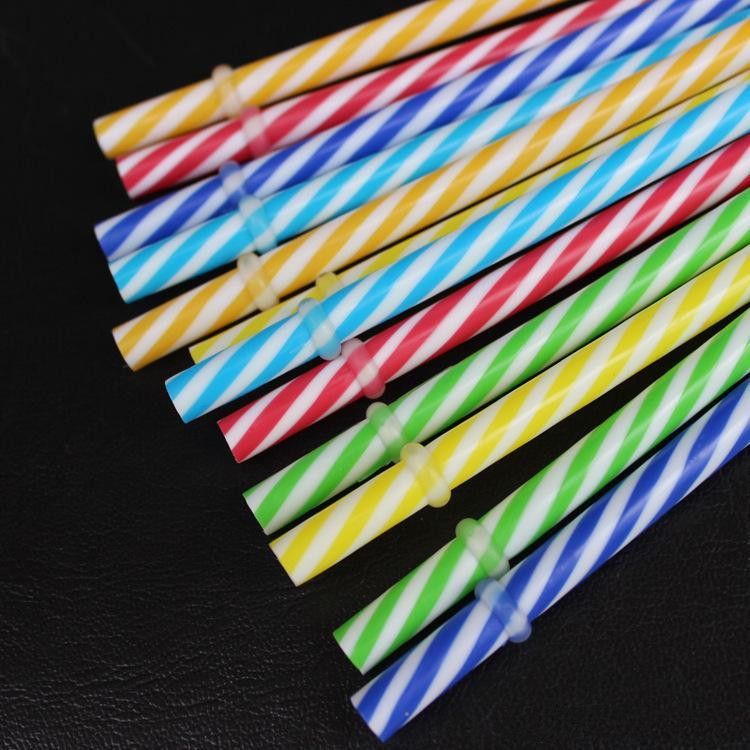 Hot 230mm Reusable Plastic Straws Fit Colored Hard Plastic Striped