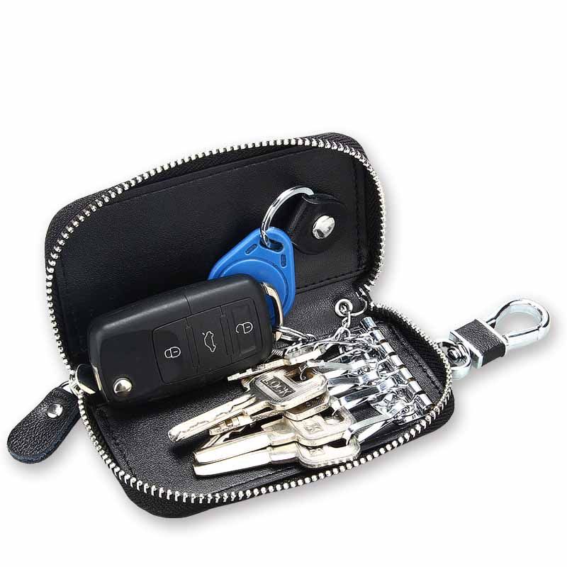 Leather Car Key Pouch Remote Bag Key Chain Holder Zipper Case for All Car Brand