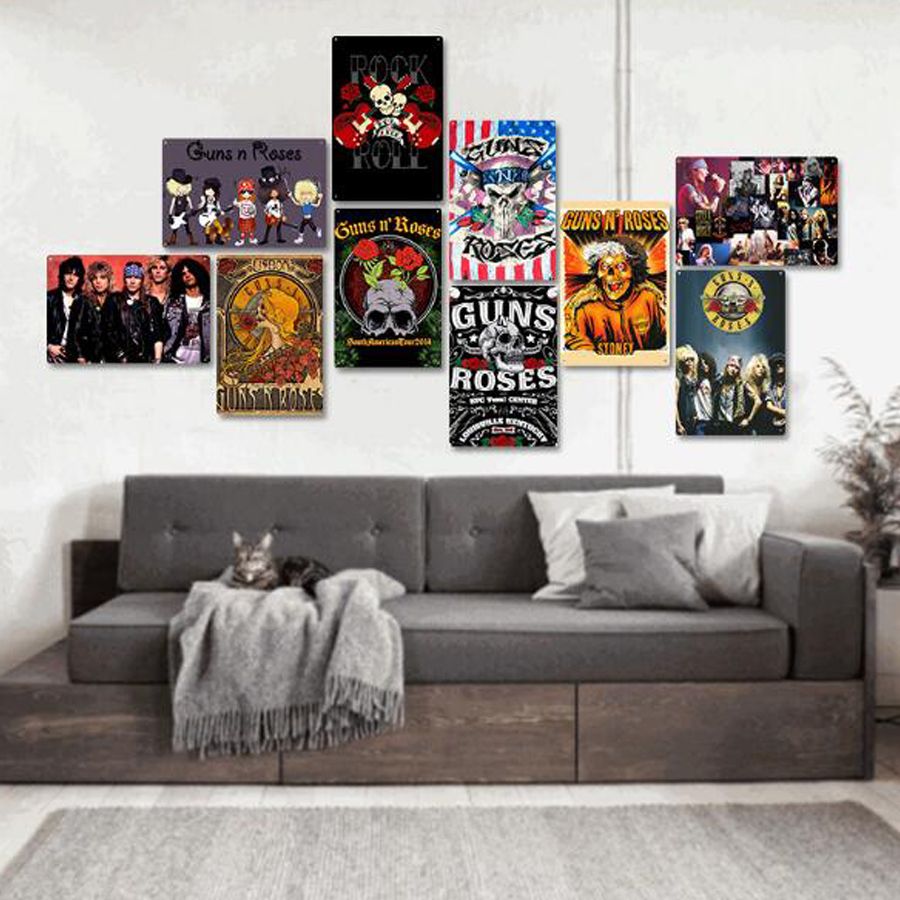 Guns N Roses Targhe in Latta Avvertimento di Arte retrò Dipinto di Ferro Vintage Decorazione murale di Metallo per Strada Store Cafe Bar Home 