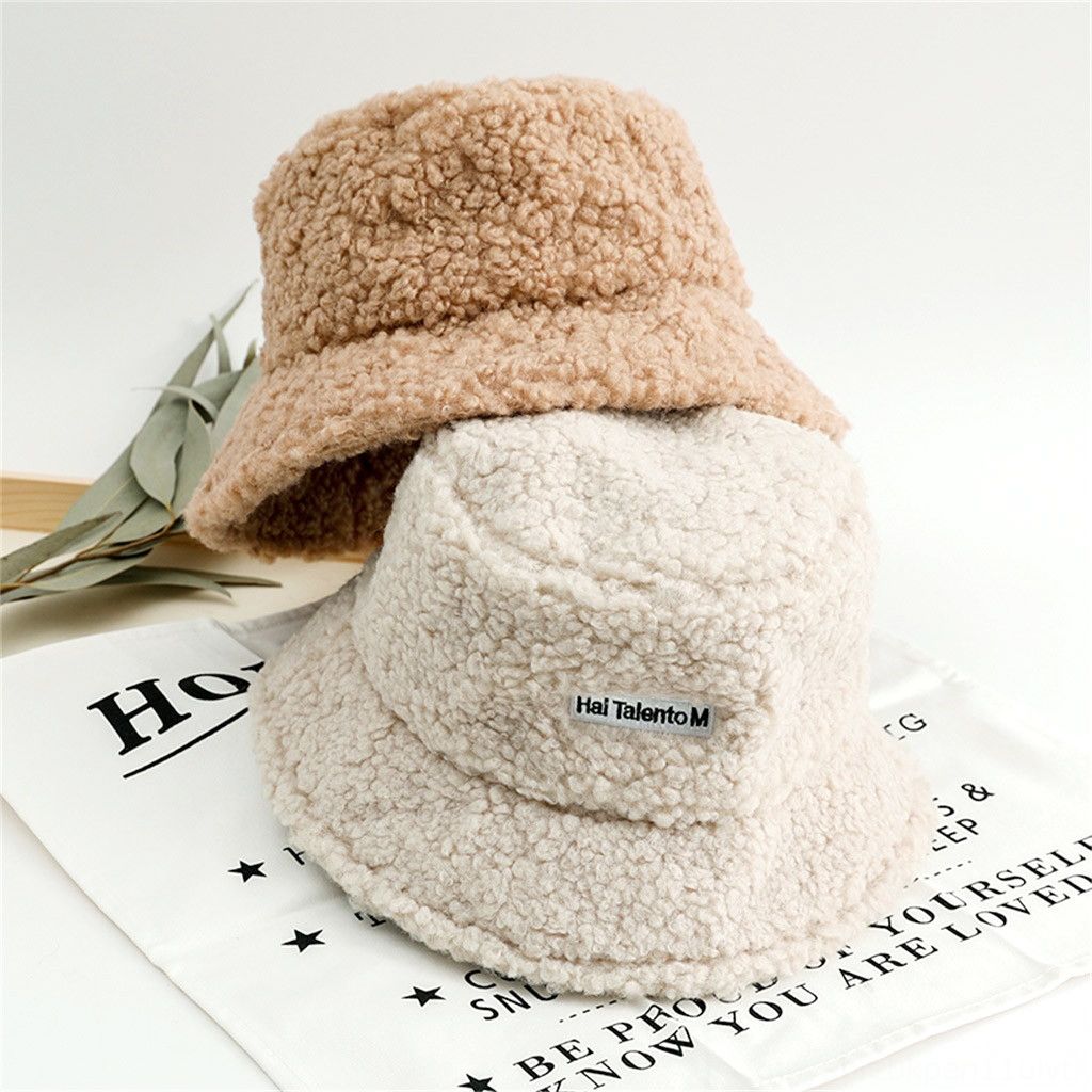 white faux fur bucket hat