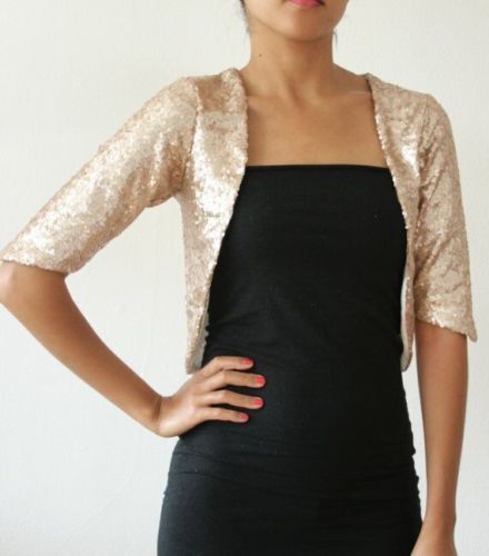 Champagne Sequined Wedding Jackets Half 