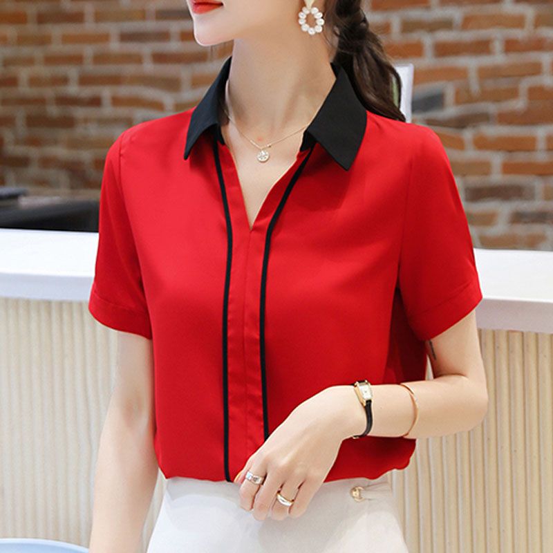 Compra Blusas Para Mujer Camisas Ropa De Moda Coreana 2021 Blusas Femininas  Para Mujeres Tops Sólido Gasa Empalmada Con Cuello En V Blanco 0578 Barato  | Entrega Rápida Y Calidad | Es.Dhgate