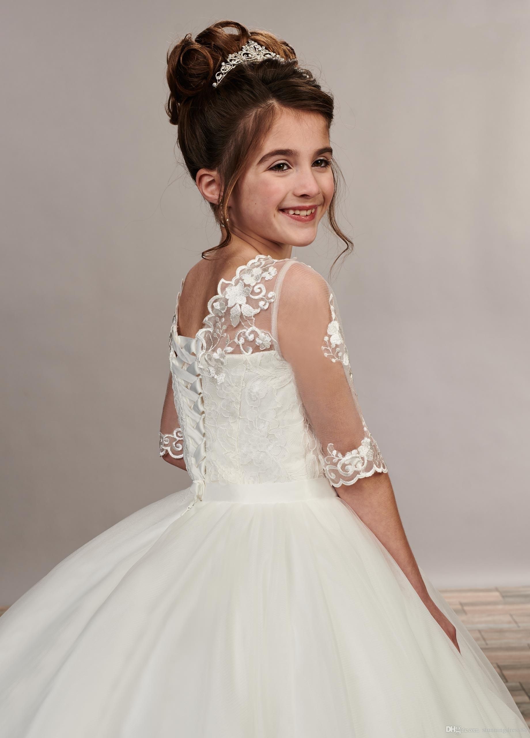 Romantic Flowers Lace Flower Girls Dresses For Wedding Guest