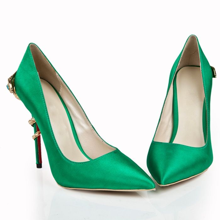 green pointed heels