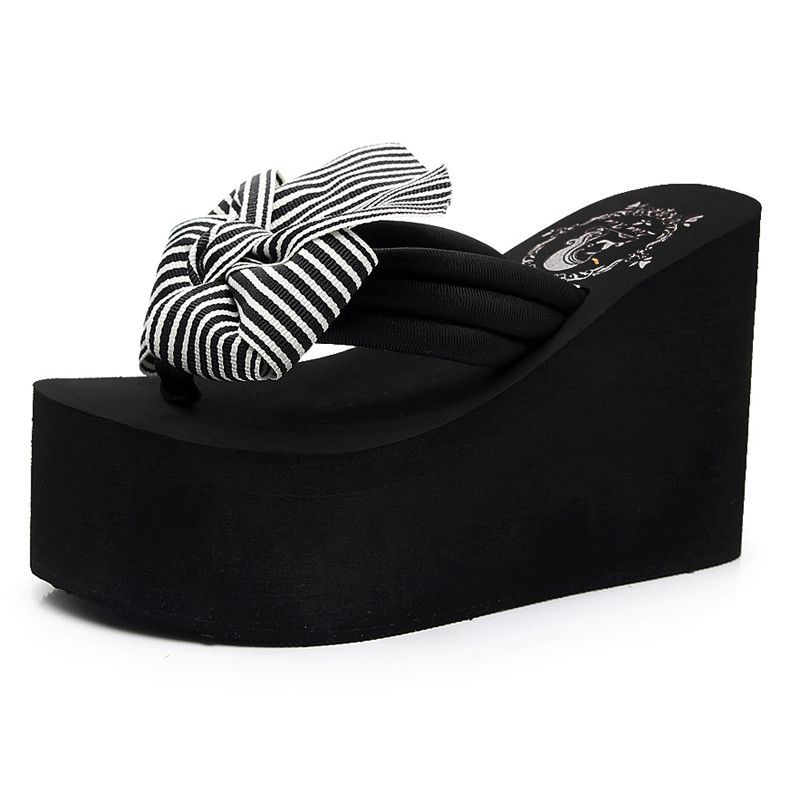 black wedge flip flops
