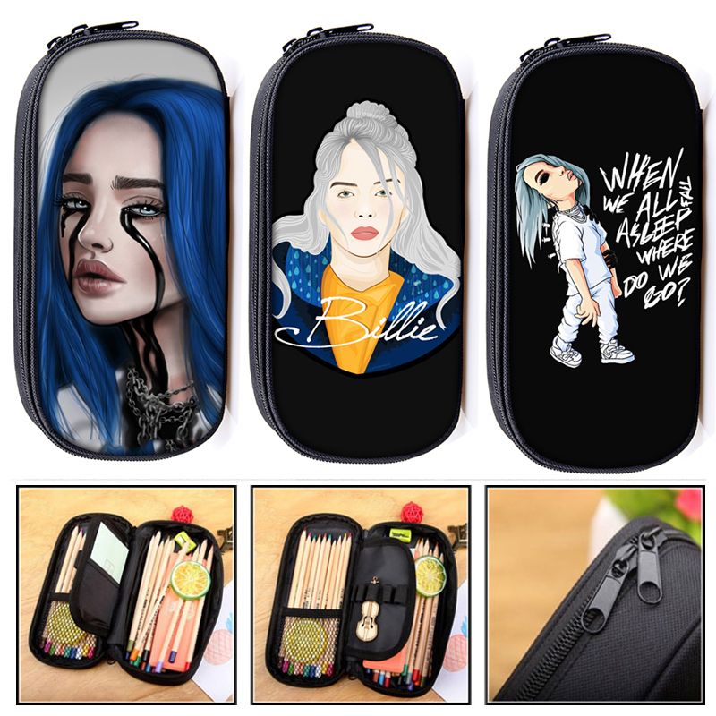 Billie Eilish Pencil Pouch Makeup Bag Holder Stationery Organizer Case with Zipper for School /& Office