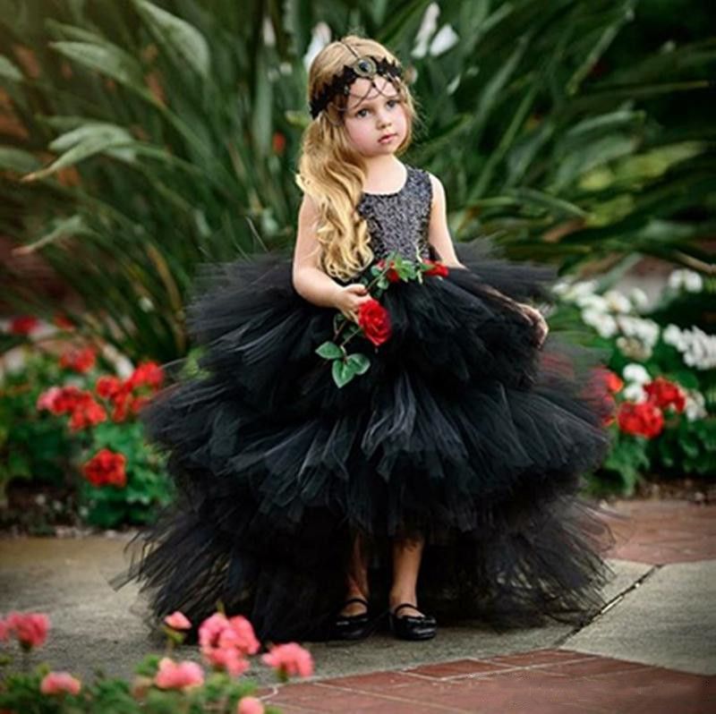 black sequin flower girl dress