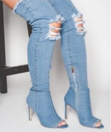 jean thigh high boots outfit