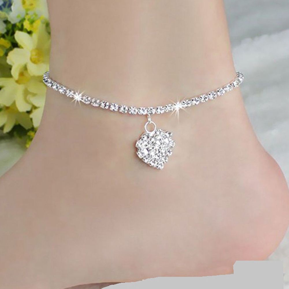 CRYSTAL RHINESTONE CHARM DROP ANKLE CHAIN BRACELET ANKLET WEDDING JEWELRY