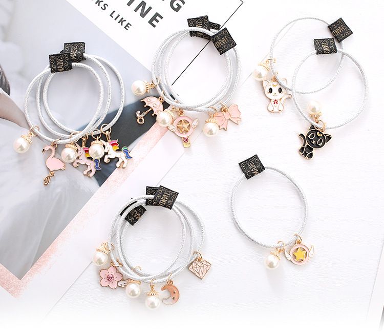 DIY Mix Styles Cartoon Seamlessly Pearl Hair Bands Elasticity Rubber
