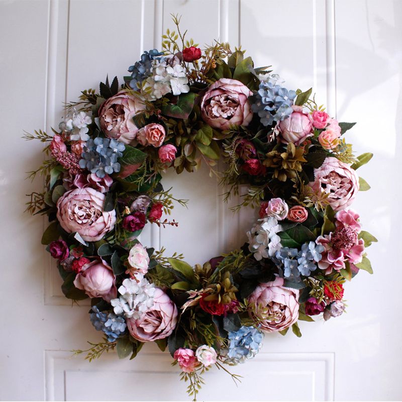 k/ünstliche Pflanzengirlande mit Blumen und gr/ünen Bl/ättern f/ür Haust/ür Wand Kamin Fenster Hochzeit im Freien 30cm k/ünstlicher gr/üner Kranz dekorativer Wandkranz T/ür Kranz,T/ürkranz
